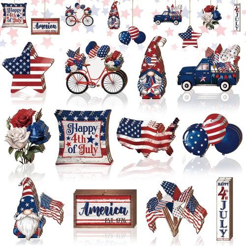 1 36 Pcs 4th of July Ornaments for Tree Patriotic Wooden American Flag Ornaments Memorial Day Tree Decorations Red White Blue Hanging Decoration for Independence Day 250th Anniversary(Classic)
