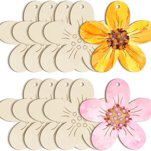 Large Size 7 inch Wooden Spring Ornaments to Paint, Wooden Flower Cutouts DIY Blank Unfinished Round Wood Discs Ornament for Crafts Hanging Decorations(10PCS)