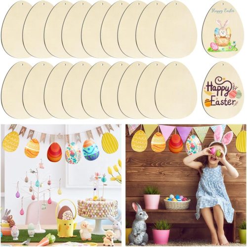 20 Pcs 7in Wooden Cutout Easter Egg Ornaments,Unfinished Egg Wood Slices, Wooden DIY Blank Round Wood Discs Ornament Egg for Painting Craft Project and Easter Decorations