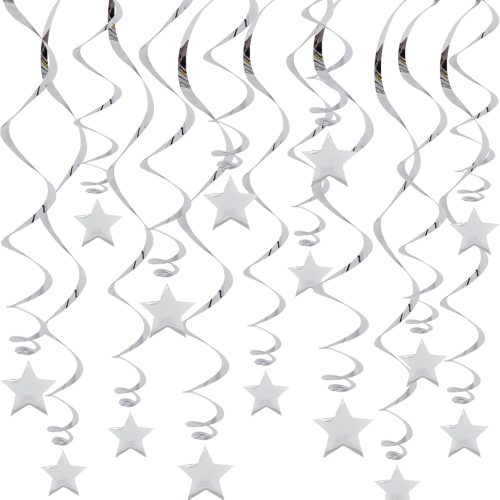 1 Silver Star Hanging Swirl Decorations,Hanging Silver Party Supplies for Graduation Wedding Baby Shower Decorations, Pack of 15