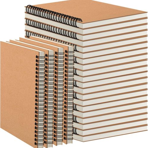 24 Pack A5 Spiral Notebooks Journal with Kraft Cover, 5x8 Inches, Ruled Lined Paper, for Work, Sketches, Study, Notes Taking, Gifts, Brown (24 PCS(Lined))