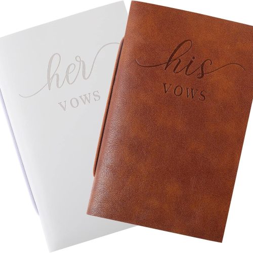 1 2 Pcs Wedding Vow Books His and Hers Vow Books Vow Notebook for Wedding Vows Journal Wedding Day Officiant Book 5.9 x 3.9 Inch, Bridal Shower, Wedding Keepsake, 50 Pages/Pcs (White, Brown)