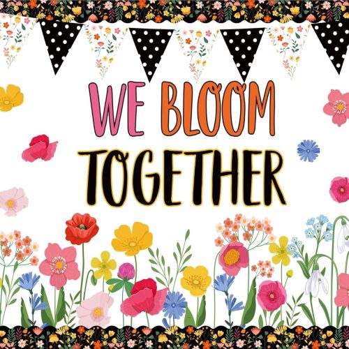 Flower Classroom Bulletin Board with Borders Floral Bulletin Board Set Colorful Wild Flower Spring Bulletin Board Decorations We Bloom Together Cutouts Classroom Back to School Supplies Wall Decor