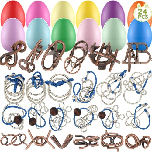 1 24 Pack Easter Eggs Filled with Brain Teaser Puzzles Toys, Easters Egg Fillers for Kids Boys Girls, Easters Basket Stuffers for Kids Teens Adults, Easter Eggs Hunt Game, Classroom Prize Supplies