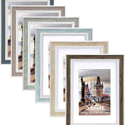 5x7 Picture Frame Set of 6, vintage picture frames Rustic Farmhouse Photo Frame, Display 4x6 with Mat or 5x7 Without Mat for Decorative on Wall Hanging Tabletop Placement
