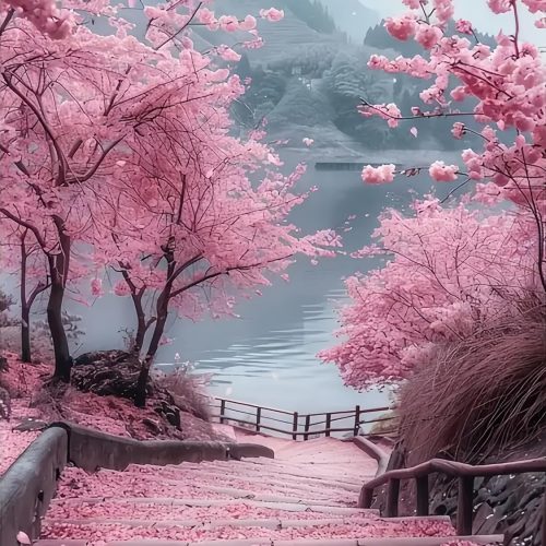 1 Diamond Art Kits for Adults Cherry Blossom Road, DIY 5D Diamond Painting Kit for Beginners, Full Round Drill Gem Art Dots for Adults, Diamond Dots Paintings Crafts Home Wall Decor 12X16 Inch
