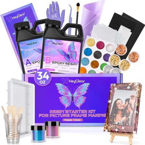 Epoxy Resin Picture Frame Silicone Mold Kit -34 oz Super Clear and Hard Resina Complete Craft Accessories and Supplies Set for Casting Art, DIY Photo Gifts