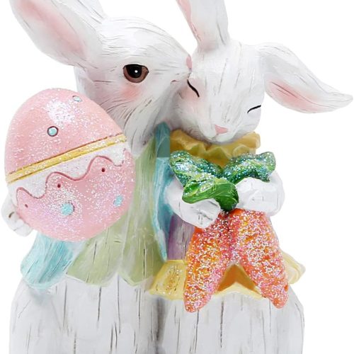 Easter Bunny Hand-Carved Romantic Couple Decorations Spring Rabbit Decors Figurines Tabletopper Decorations for Party Home Holiday Cute Rabbit Easter Day Couple Gifts Decor