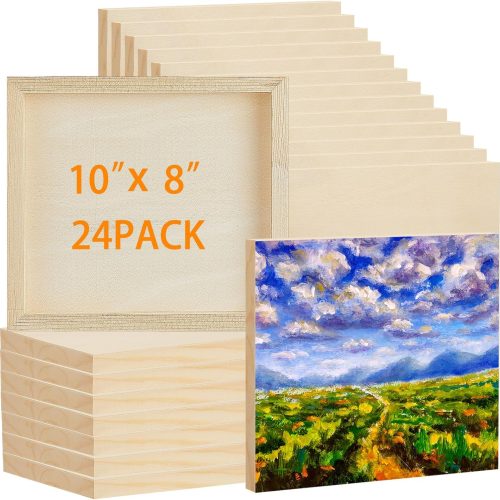 24 Pcs Wood Panels for Painting 10'' x 8'' Unfinished Wood Canvas Board Artist Wall 0.79'' Deep Wooden Cradled Canvas Panels for Painting Pouring Arts Use with Oils, Acrylics