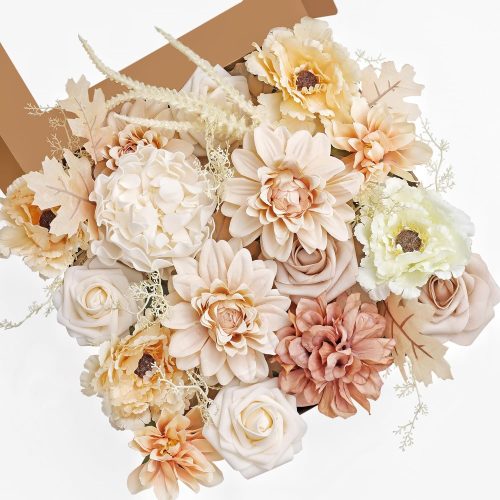 1 Artificial Flowers DIY Box Set Fake Roses Bouquet Bridal Wedding Flowers Colorful Centerpiece Table Decorations Boho Faux Floral with Stems Arrangements for Cake Home Party Indoor Outdoor