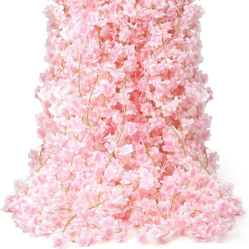 1 6PC 35.4FT Cherry Blossom Flowers Garland for Spring Decoration Artificial Pink Flower Garland Silk Sakura Vines Hanging for Wedding Party Valentine Japanese Home Decor