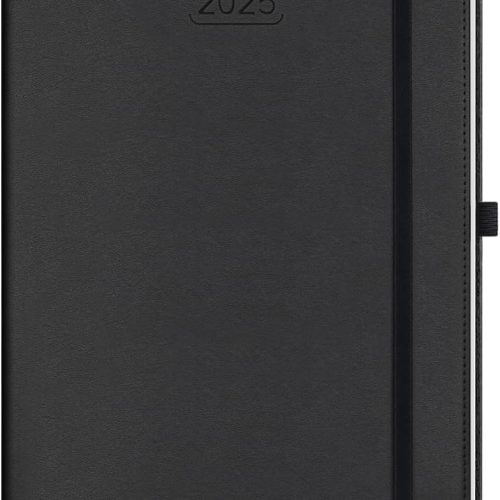 2025 Planner Daily Weekly & Monthly 8.5" x 11" (Jan - Dec 2025) Agenda 2025 Vertical Calendar Book with Hourly Schedule, Monthly Tabs, Pen Holder, Vegan Leather Hard Cover - Black