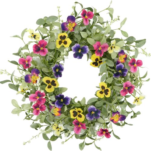 1 Spring Wreaths for Front Door Pansy Wreath with Colorful Pansy for Front Door Indoor Outdoor Farmhouse Home Porch Wall Window Festival Wedding Decoration