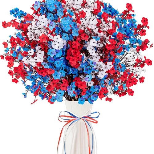 1 27PCS 4th/Fourth of July Decorations Artificial Flowers Red White Blue Patriotic Picks Berry Stems Memorial Independent Labor Day Decor for Home Vase Table Centerpieces