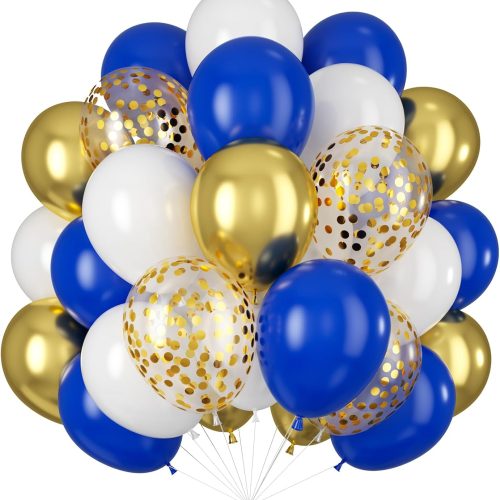 Balloons Royal Blue White Gold Balloons for Graduation Decorations Metallic Chrome Gold Confetti 12inch Dark Deep Blue White Latex Balloon for Birthday Party Anniversary Baby Shower