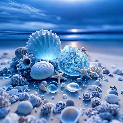 1 Beach Shell Diamond Painting Kits for Adult Beginners, Blue Sea Diamond Art Kits,Full Drill Paint with Diamond Dot Gem Art Painting for Home Decor 11.8x11.8 inch