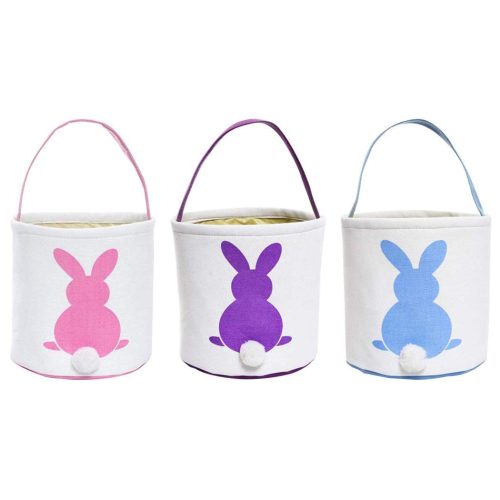 1 Easter Bunny Basket, 3 Pack Canvas Bunny Basket Egg Bags with Handles Printed Party Celebrate Decoration Gift Toys Carry Bucket Tote