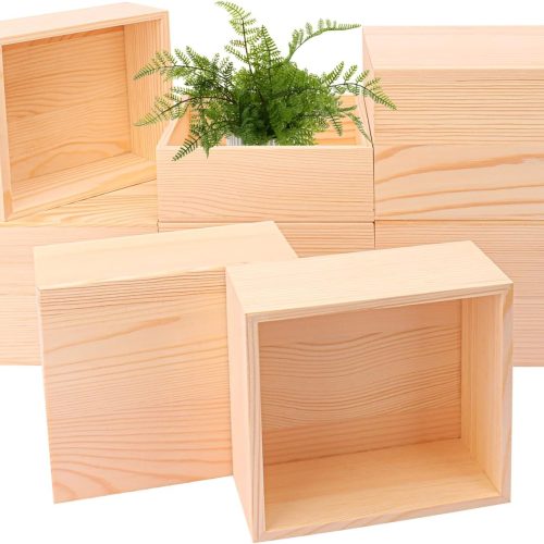 12 PCS Unfinished Wooden Boxes, 6 x 6 Inch Square Small Wooden Boxes, Rustic Wood Box for Display - Craft Organizer Container Wood Box for Storage, Home Decor, and DIY Crafts