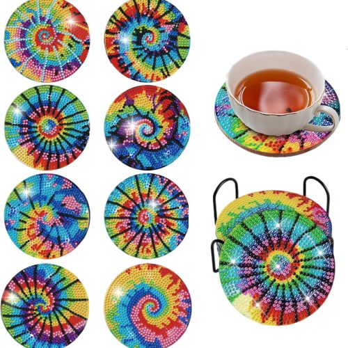 8 pcs Diamond Painting Coasters | Diamond Art Coasters | Tie Dye Diamond Art Painting | Perfect Art Craft Gift for Tie Dye Lover, Dad, Mom, Grandparents, Brother, Sister.