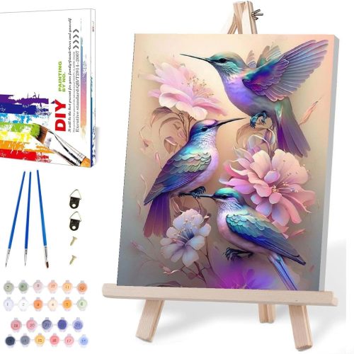 Paint by Numbers Kit for Adults Framed,Hummingbird Paint by Number for Adults Beginner,Adults' Paint-by-Number Kits on Canvas with Wooden Easel for Home Wall Decor 12X16 Inch