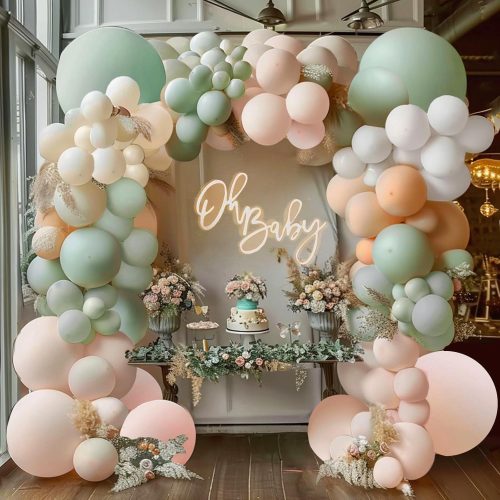 1 Dusty Green Pink White Balloon Arch Kit - 144 PCs Dusty Green Blush Pink & Beige Balloons for Boho Bridal Shower Birthday Tea Party Spring Decorations