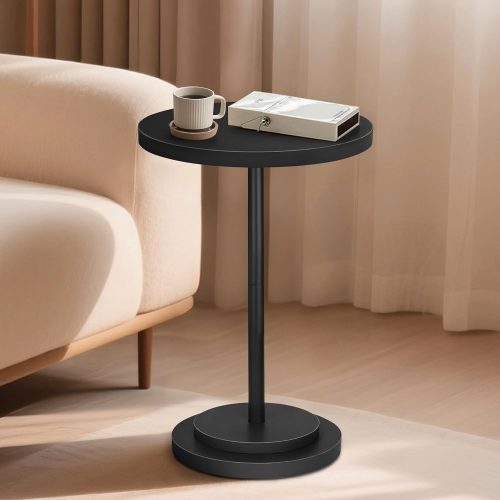 1 Drink Table, Small Pedestal Side Tables for Small Spaces, Wood Round Martini Table for Outdoor, Living Room and Bedroom, Black