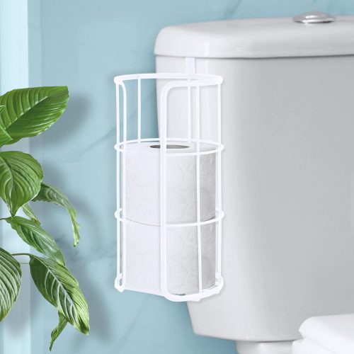 1 Over The Toilet Paper Holder Reserve, Metal Bathroom Toilet Paper Storage That Fits Any Size Rolls, Matte White