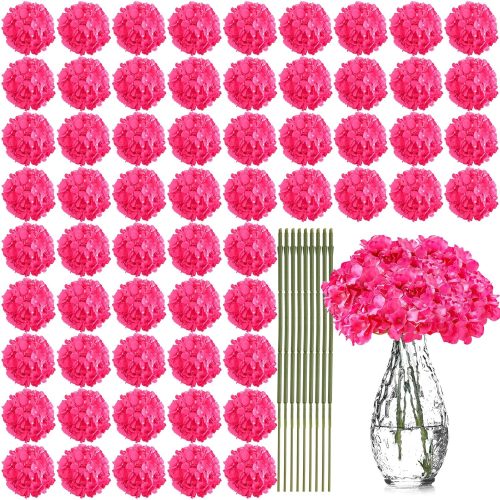 1 100 Pcs Artificial Hydrangea Flowers Hydrangea Flower Heads with Stems Silk Faux Hydrangea Flowers for Wedding Centerpiece Fake Bouquet Home Indoor Garden Party Decoration (Rose Red)