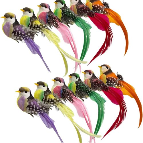 1 12pcs Artificial Simulation Foam Feather Birds 4.7" Rainbow Colorful Long-Tailed Bird Spring Tree Clip on Decorations for Wreath Crafts Christmas Tree Ornaments