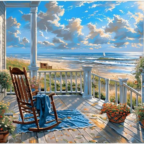 Landscape Paint by Numbers Kit for Adults Beginners, Beach Adult Paint by Numbers on Canvas, Acrylic Painting Crafts for Home Decor (16x20inch)