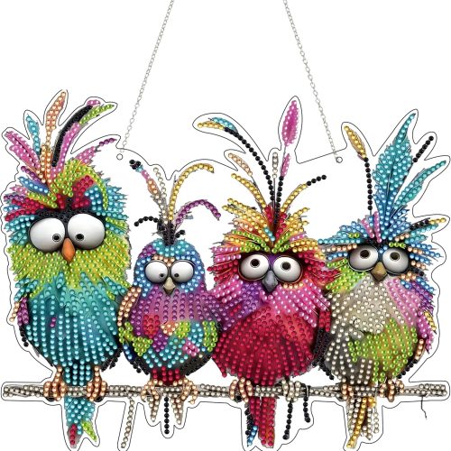1 Diamond Art Kit for Adult, Special Shaped Rhinestone, DIY Acrylic 5D Painting Window Pendants, Home Garden Wall Hanging Ornament, Double Sided (Bird)