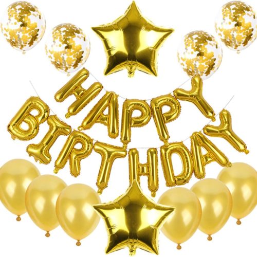 1 Happy Birthday Balloon Banner Golden Letters Set Mylar Balloon Birthday Party Supplies