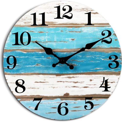 Wall Clock - Beach Themed Blue Wall Clocks Battery Operated Silent Non-Ticking, Coastal Nautical Clock Decorative for Home Kitchen Living Room Office Bathroom Bedroom(10 Inch)
