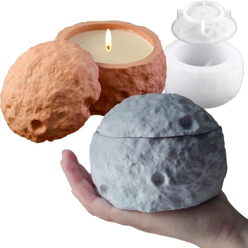 1 Storage Box Silicone Molds, Moon Shape Candle Holder Jewelry Container Resin Concrete Mold, Unique Round Epoxy Resin Casting Molds for Trinket Holder Succulent Pot Art Craft Decor