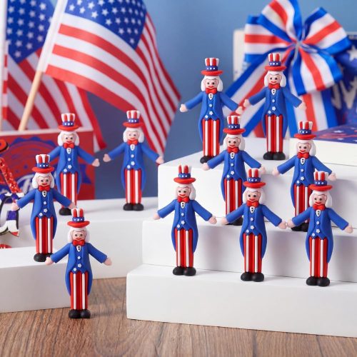 1 25 Pcs Patriotic Figurine Uncle Figures to Hide and Seek Patriotic Tabletop Decor Red White and Blue Table Decoration Miniature USA Statue for Independence Day 4th of July