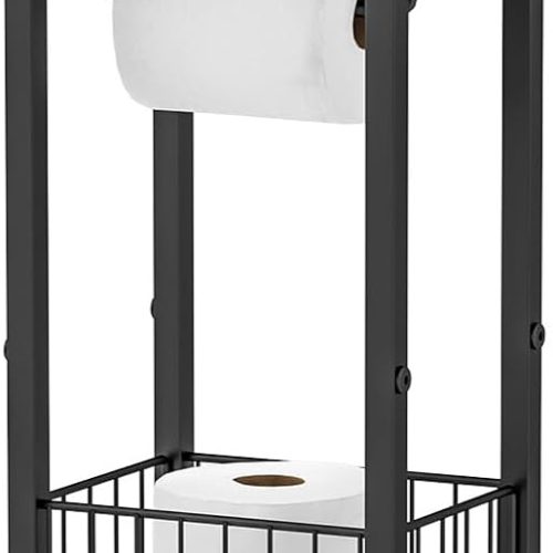 1 Narrow Side Toilet Paper Holder with Storage Rack - Freestanding Roll Holder for Bathroom, Small Space, Bathroom Tissue & More