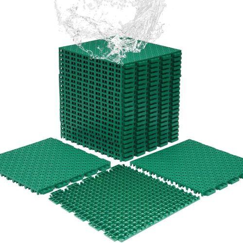 1 24 PCS Basketball Court Tiles, 5/8 Inch Thick Interlocking Sport Outdoor Floor Tiles, Non Slip PP Drainage Mat for Tennis Court Drain Deck Pool Patio Shower Kitchen Garage Poach