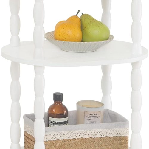 1 White Side Table, 3-Tier Small Oval End Table, Modern Night Stand Wood Accent Table for Living Room, Bedroom, White