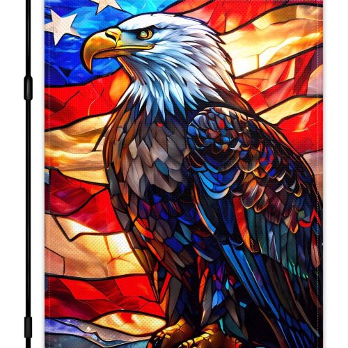 1 4th of July Patriotic Garden Flag for Outside 12×18 Inch Double Sided Memorial Day Independence Day Garden Flags with American Eagle Glass Style for Yard Lawn Yard Outdoor Garden Decor