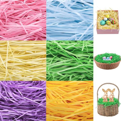 1 Easter Grass Basket Filler 10.6 oz (300g), 6 Colors Crinkle Paper Shredded Paper for Gift Baskets Easter Egg Hunt Gift Wrapping Boxes Bags Filler Decorations