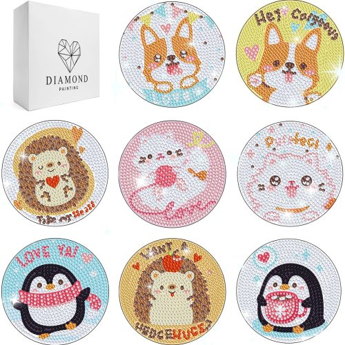 1 Diamond Art Kit for Kids 8 Pcs Easter Arts & Crafts Kits for Ages 6-12 Gifts for 9 10 11 Year Old Girls Diamond Art Coasters Painting Kits for Preteen