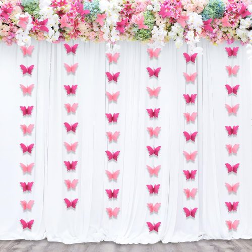 3D Butterfly Garland - Two-Tone Pink, Set of 4 | Hanging Butterflies Decor for Baby Shower, Birthday, Wedding, Bridal & Party | Butterfly Theme Backdrop, First Birthday Decorations