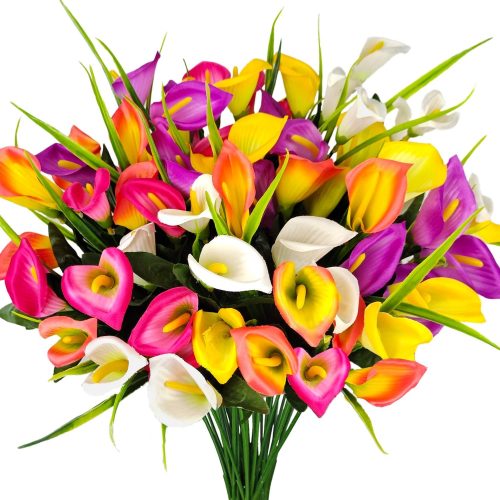 1 10 Bundles Outdoor Artificial Flowers Fake Silk Calla Lily Flowers UV Resistant Realistic for Home Outside Garden Porch Patio Potted Planter Window Box Indoor Table Decoration