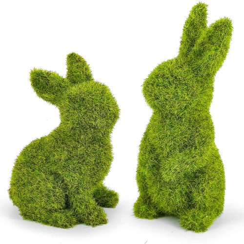 Easter Bunny Decorations,Resin Moss Bunny Figurine,Garden Artificial Moss Rabbit Easter Décor Easter Party Favors Gifts(Small-2pcs)