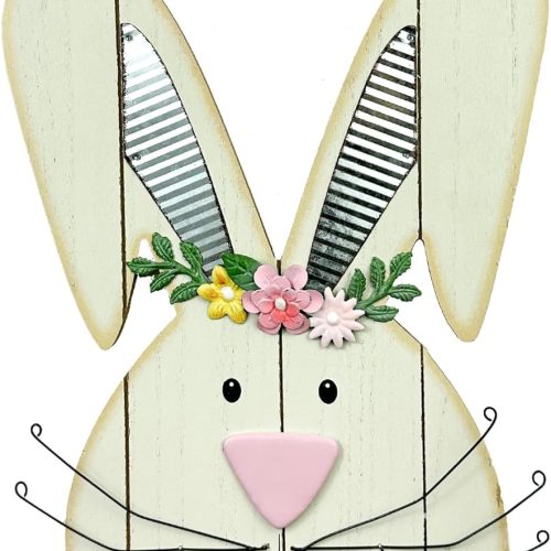 1 Easter Bunny Decorations for Front Door Decor, Cute Wooden Rabbit Sign Easter Wall Hanging Plaque Art, Hanger for Home Outdoor Porch Spring Indoor Garden