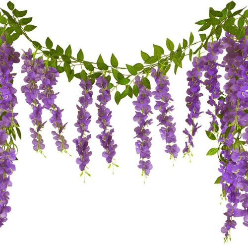 1 2 Pcs Wisteria Hanging Flowers Vines Purple Wisteria Flowers Vine Garland Artificial Wisteria Vines Hanging Flower Silk for Wedding Arch Party Garden Home Decor Table Backdrop 6 Feet