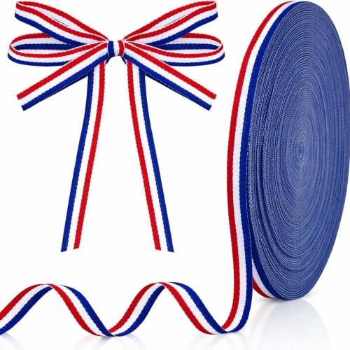 1 Red White and Blue Patriotic Ribbon 3/8 Inch x 55 Yards American Flag Striped Ribbon for 250th Anniversary Fourth of July Gift Wrapping Memorial Day Independence Day Wreath Bows DIY Crafts