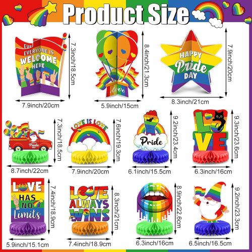 11 Pcs Pride Decorations 3D Rainbow Honeycomb Table Centerpiece Gay Pride Month Party Decorations Love Is Love Tabletop Toppers Rainbow Sign Decor for Office Classroom Home Lgbtq Party Supplies