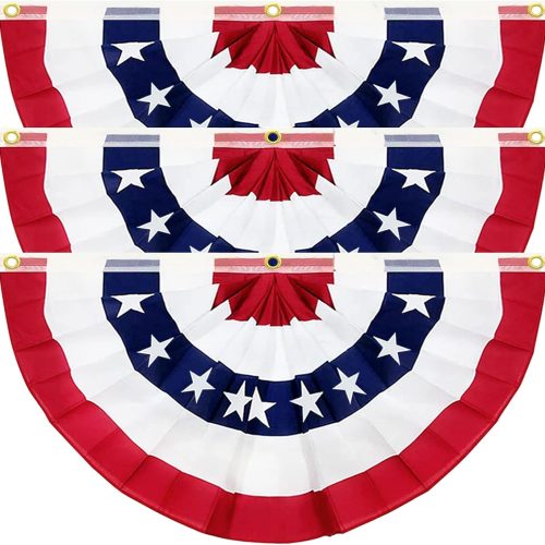 3 Pack USA 250th Anniversary American Pleated Fan Flag 4th of July Decorations, 1.5X3 Ft American Flags for Outside Patriotic Bunting flags outdoor Red White Blue Memorial Day Independence Day Decor