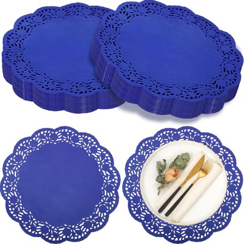 200 Pcs Doilies Lace Paper Doilies 14 Inches Disposable Foil Lace Placemats Large Round Paper Pad Placemats for Cakes Crafts Wedding Birthday Party Decoration(Dark Blue)